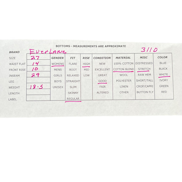 Everlane Womens The 90s Cheeky Jean Straight Leg Jeans White Bone Stretch Zip 27 - Picture 11 of 11